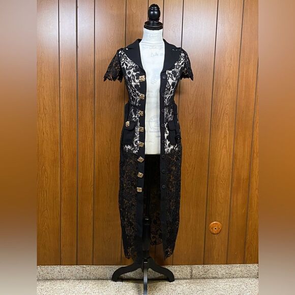 Self-Portrait Button-Up Laced Midi Dress size 2 - Picture 5 of 15